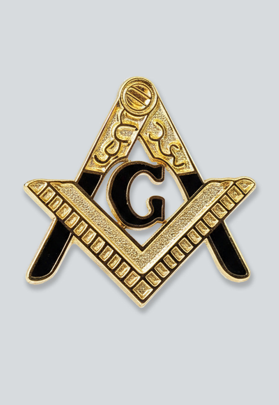 Entered Apprentice Square &amp; Compass Masonic Lapel Pin - [Gold &amp; Black][1'' Tall]