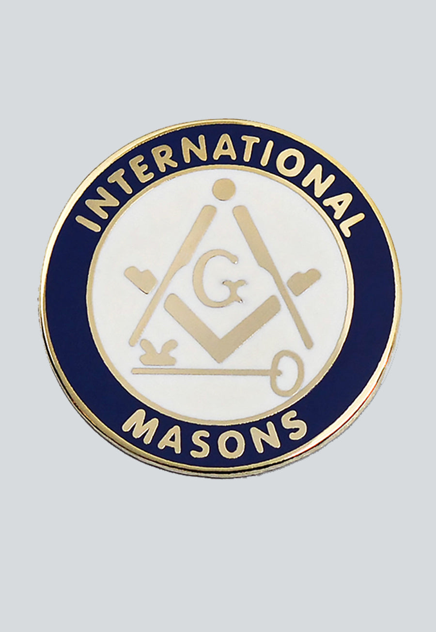 International Masons Round Masonic Lapel Pin - [Blue &amp; White][1'' Diameter]