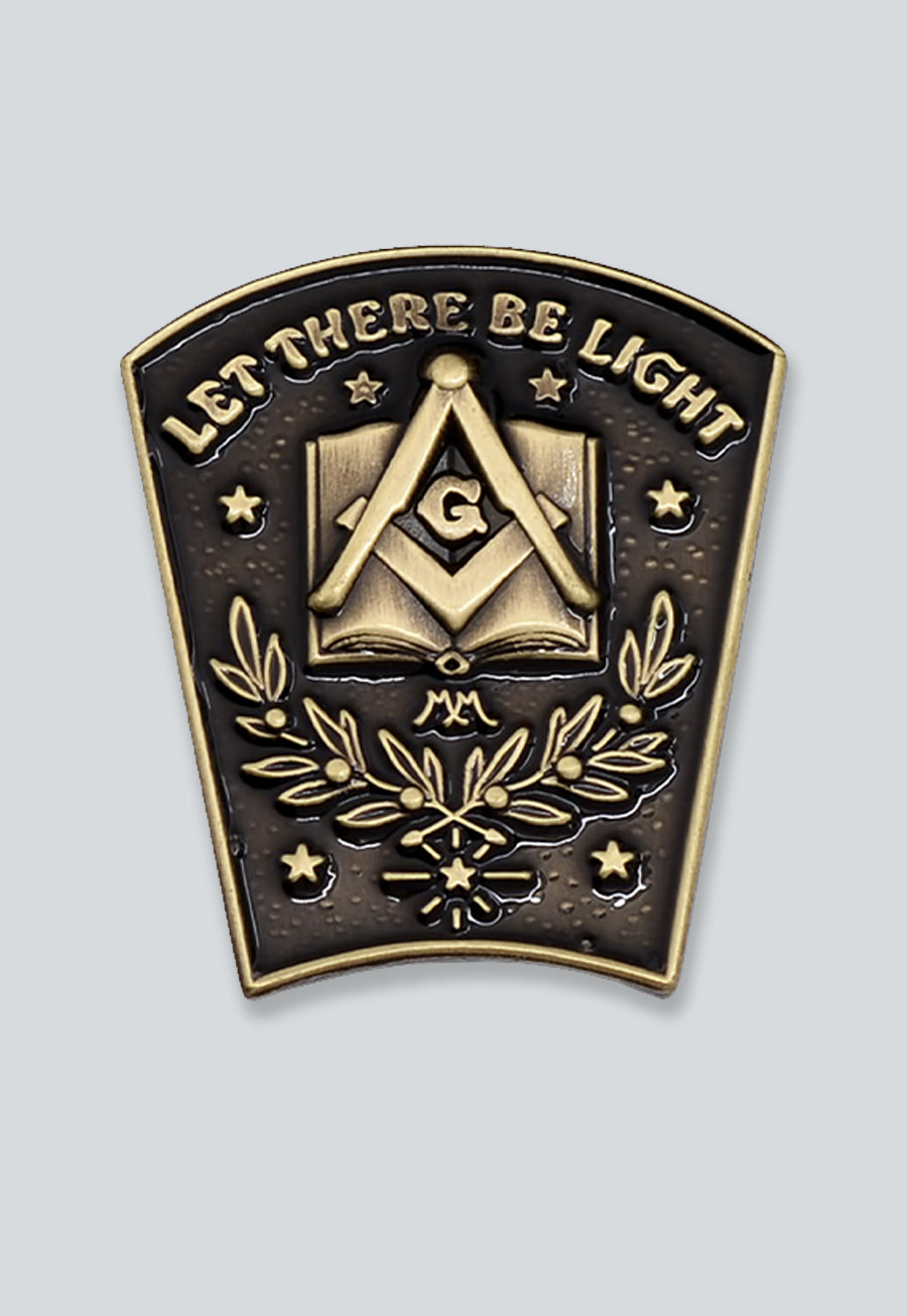 Let There Be Light Keystone Masonic Lapel Pin - [Antique Brass][1'' Tall]