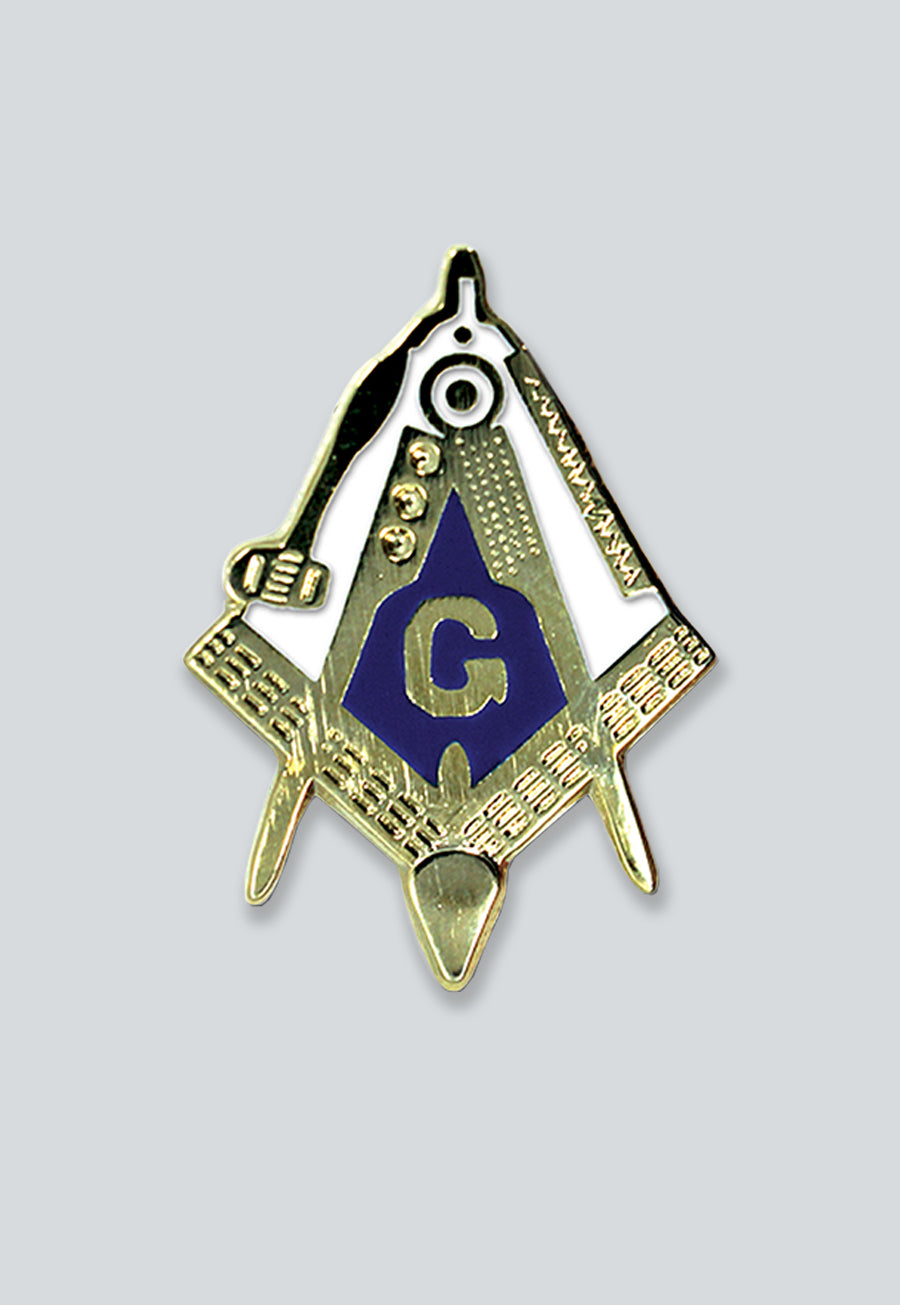Working Tools Square &amp; Compass Masonic Lapel Pin - [Gold &amp; White][1'' Tall]