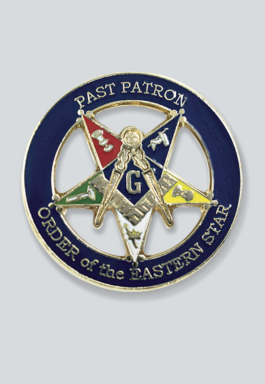 Past Patron Order of the Eastern Star Round Masonic Lapel Pin - [Blue &amp; Gold][1'' Diameter]