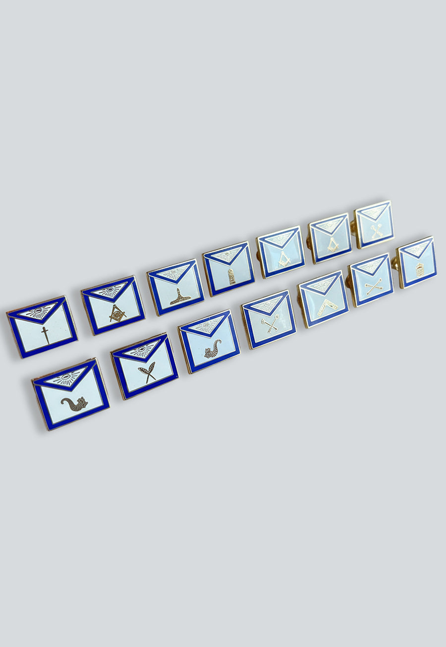 Officer Apron (Set of 12 Pins) Masonic Lapel Pin - [Blue &amp; White][3/4'' Wide]