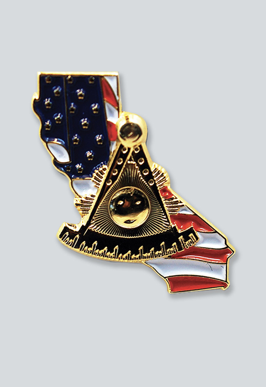 Past Master California American Flag Masonic Lapel Pin - [Gold &amp; Blue][3/4'' Tall]
