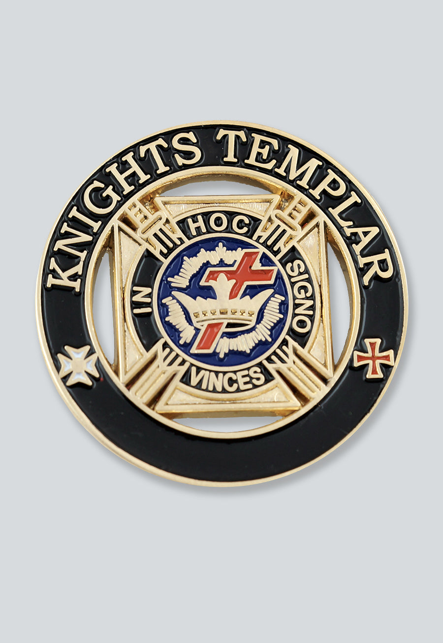 Knights Templar Round Masonic Lapel Pin - [Black &amp; Gold][1 1/4'' Diameter]