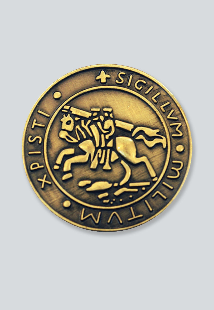 Knights Templar Seal Crusaders Solomon's Temple Round Masonic Lapel Pin - [Antique Brass][7/8'' Diameter]
