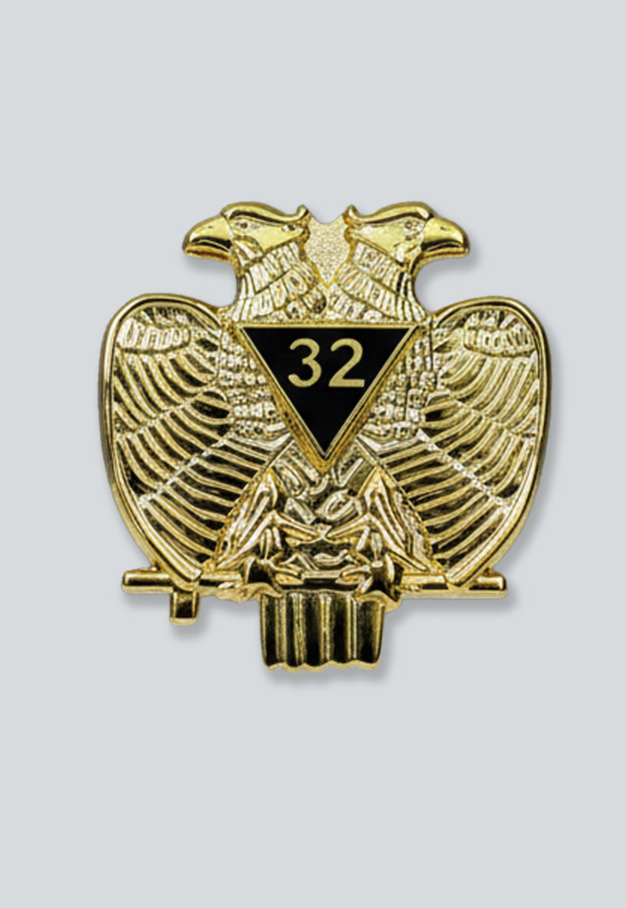 32nd Degree Double Headed Eagle Masonic Lapel Pin - [Gold & Black][1 1/4'' Tall]