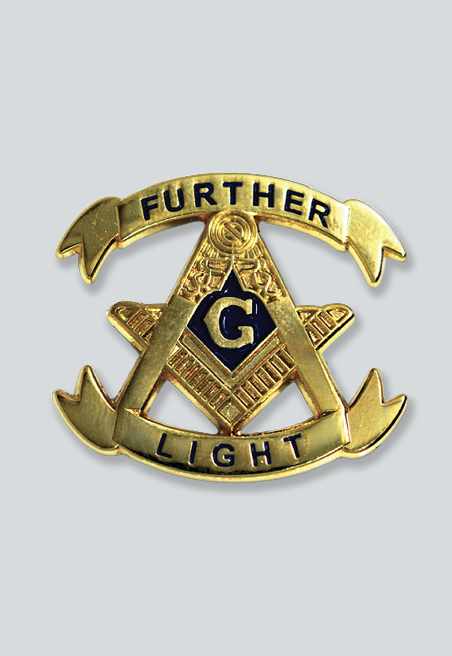 Further Light Square &amp; Compass Masonic Lapel Pin - [Black &amp; Gold][1 1/8'' Tall]