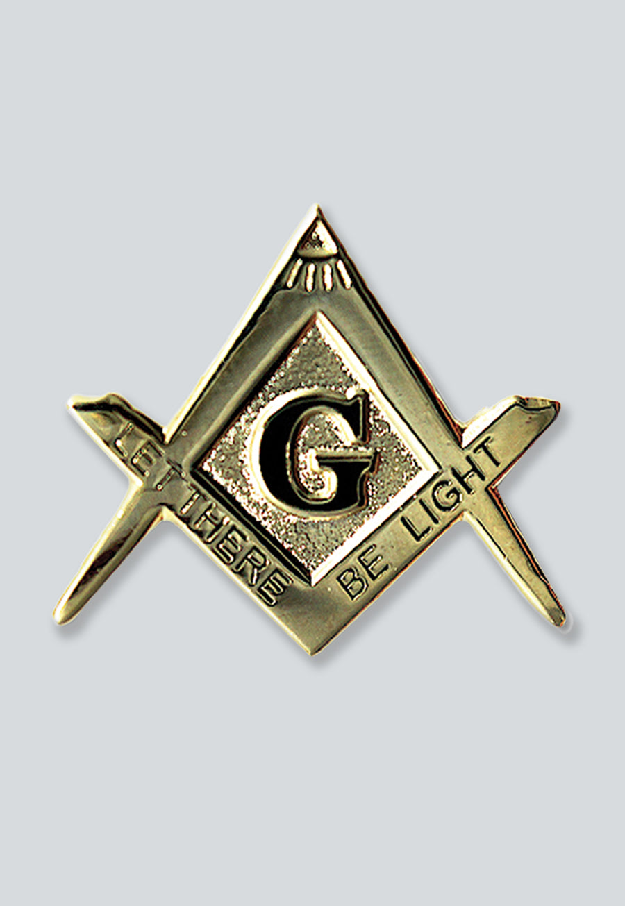 Let There Be Light Square &amp; Compass Masonic Lapel Pin - [Gold &amp; Black][1'' Wide]