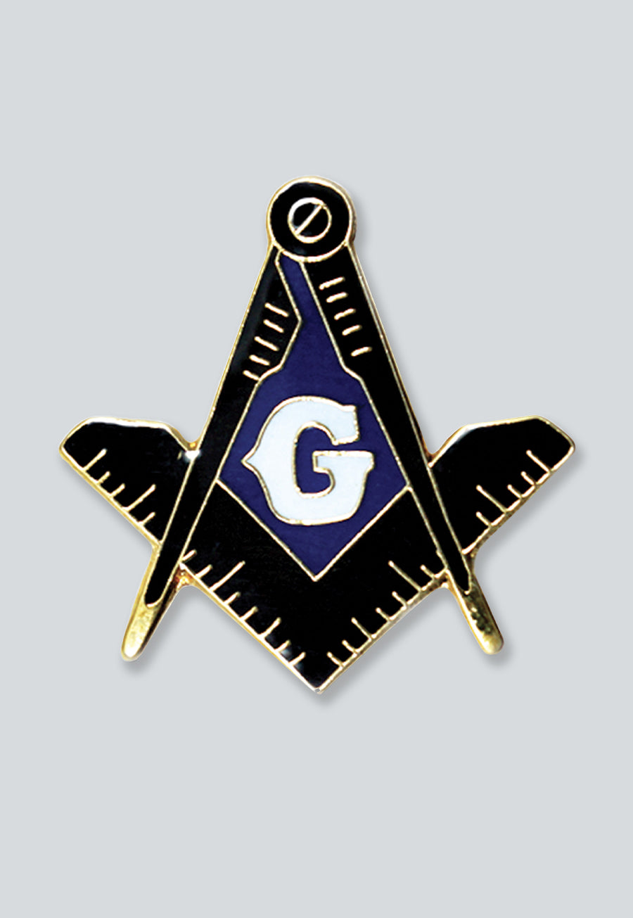 Square &amp; Compass Masonic Lapel Pin - [Black &amp; Gold][7/8'' Tall]