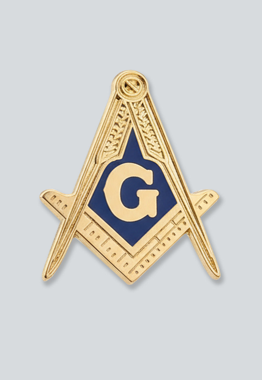Square &amp; Compass Masonic Lapel Pin - [Gold &amp; Blue][1'' Tall]