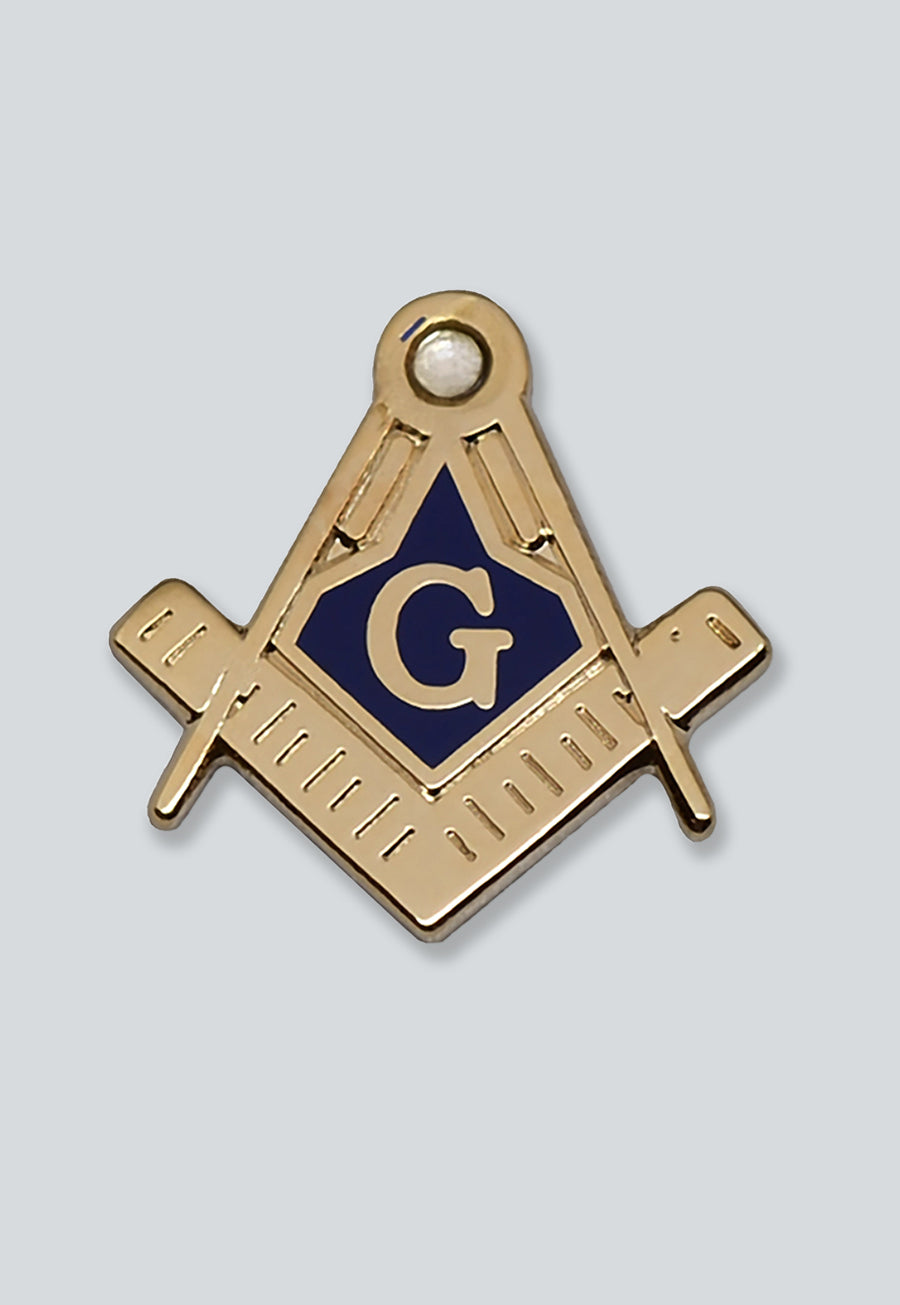 Square &amp; Compass with Rhinestone Masonic Lapel Pin - [Blue &amp; Gold][3/4'' Tall]