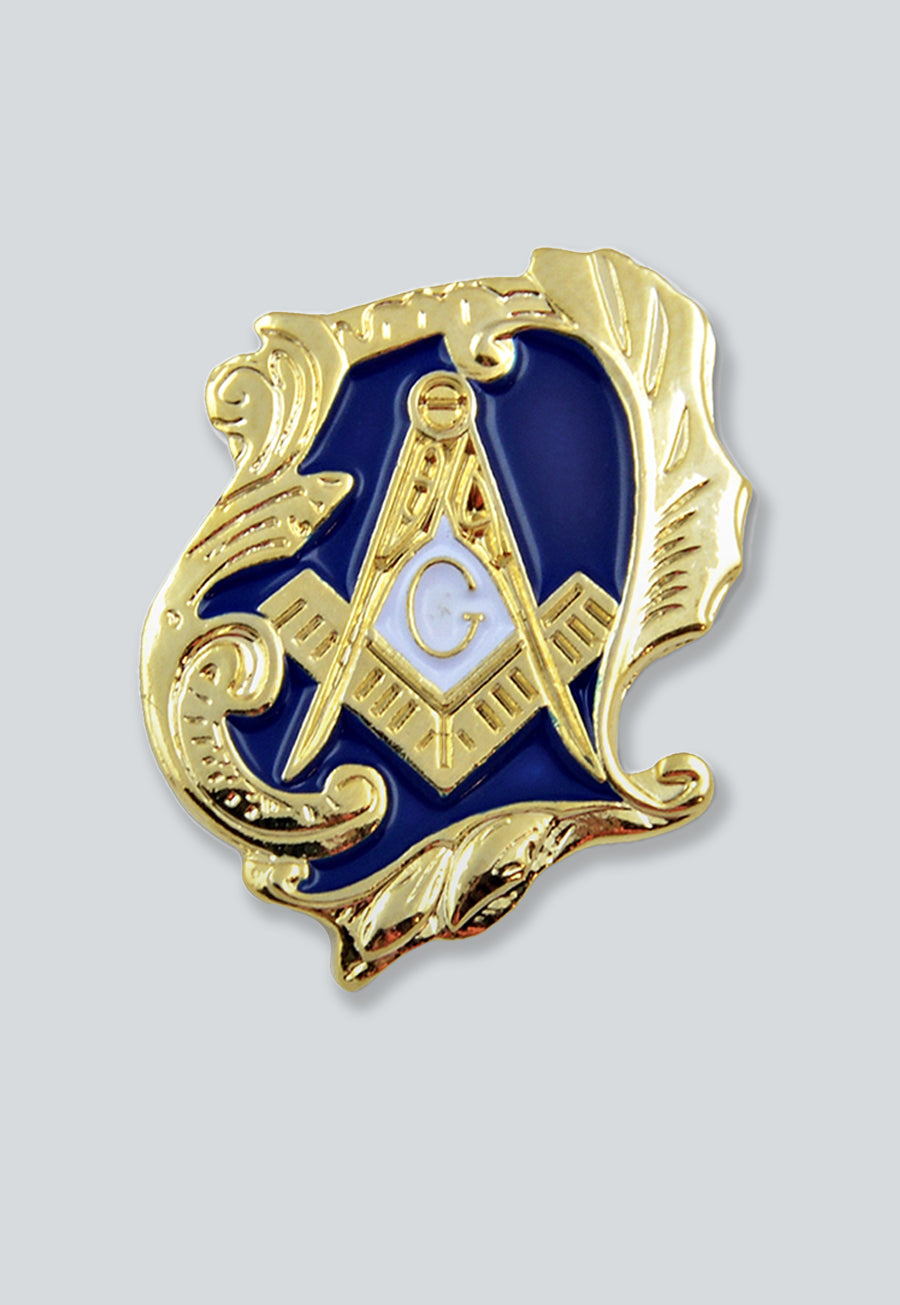Decorative Square &amp; Compass Masonic Lapel Pin - [Blue &amp; Gold][3/4'' Tall]