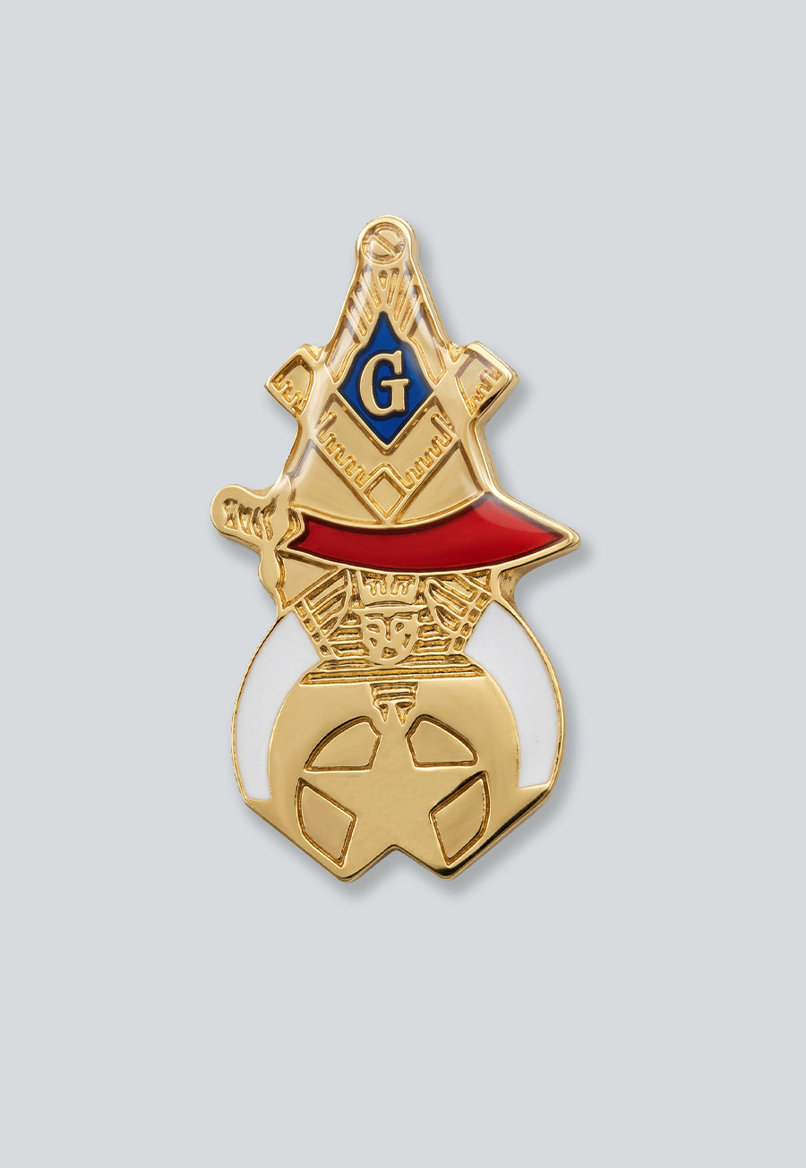 Square &amp; Compass Shriner Masonic Lapel Pin - [Gold &amp; White][1'' Tall]