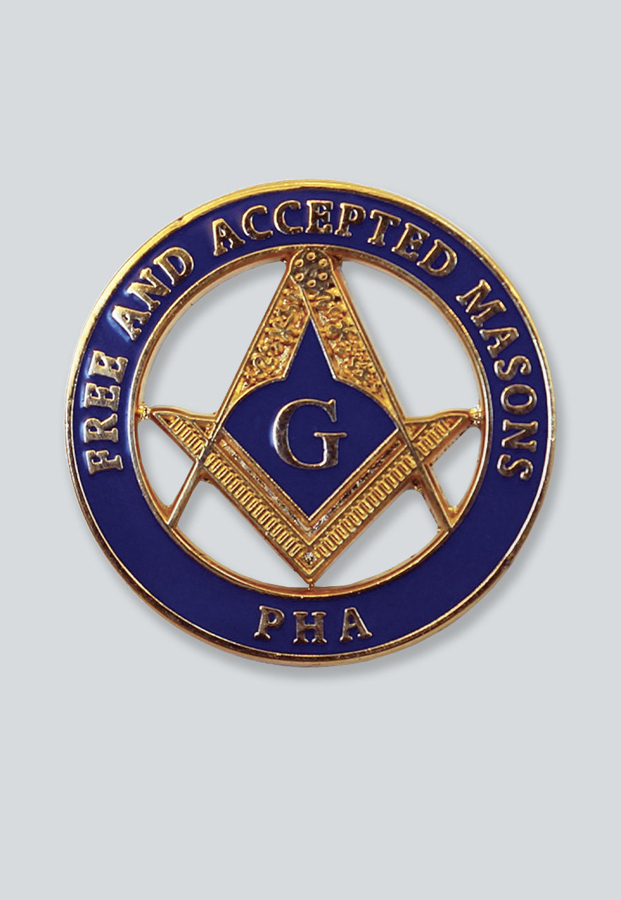 Prince Hall Free &amp; Accepted Masons Round Masonic Lapel Pin - [Blue &amp; Gold][1'' Diameter]