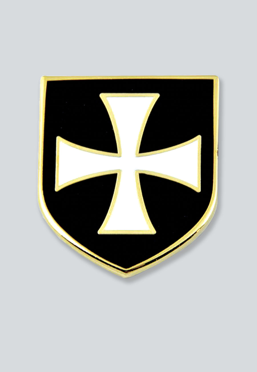 Knights Templar Crusader White Cross Black Shield Masonic Lapel Pin - [Black &amp; White][1'' Tall]