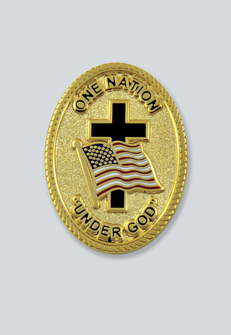 One Nation Under God Oval Lapel Pin - [Gold &amp; Black][1'' Tall]