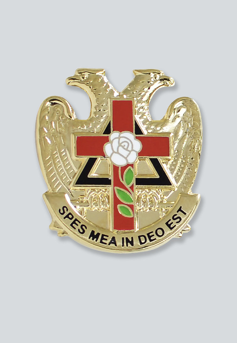 32nd Degree Rose Croix Cross Masonic Lapel Pin - [Gold & Red][7/8'' Tall]