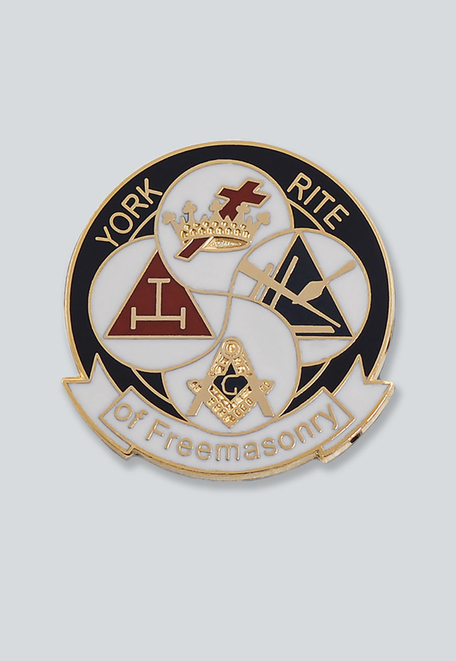 York Rite of Freemasonry Round Masonic Lapel Pin - [Black &amp; White][1'' Diameter]