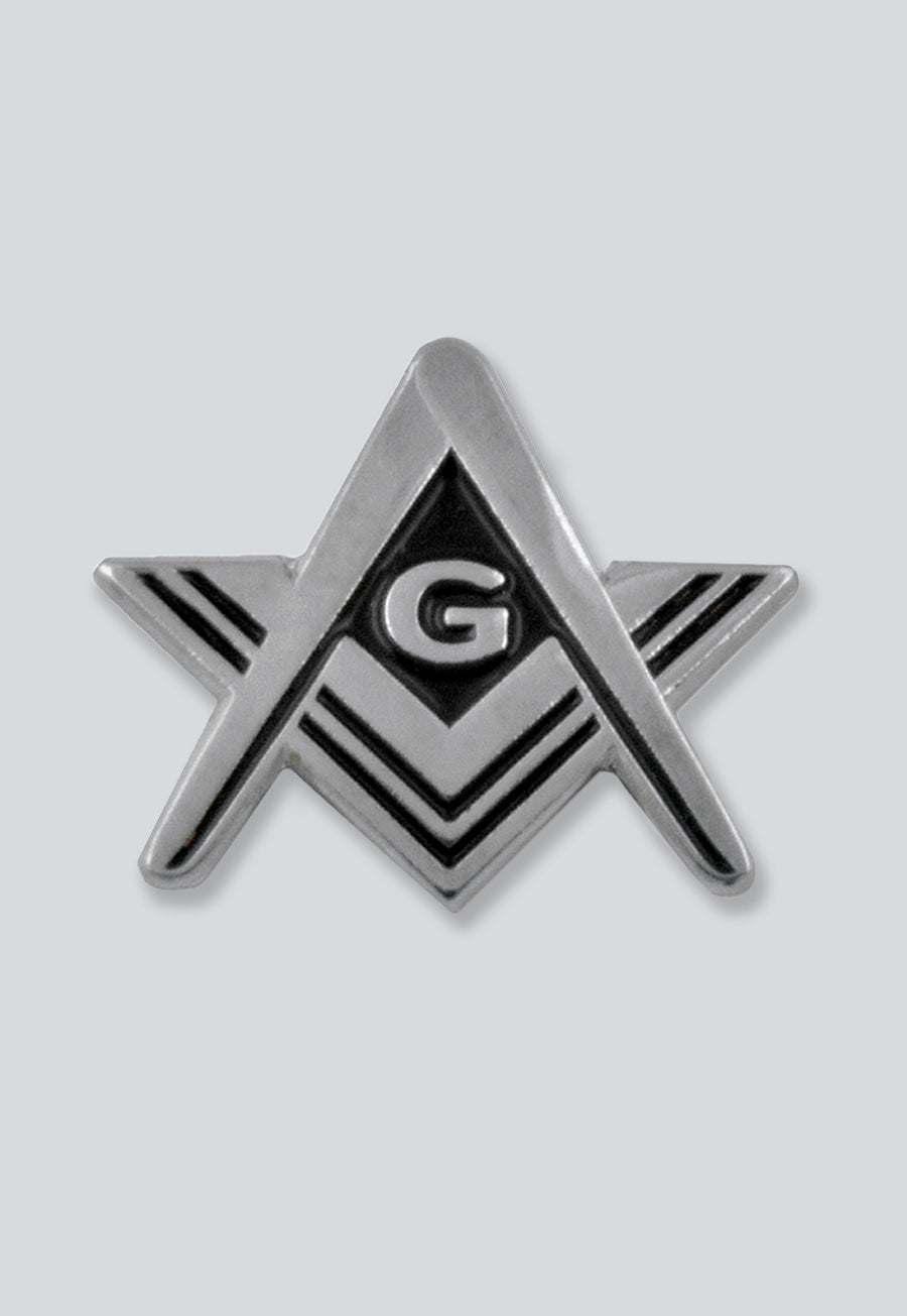 Square &amp; Compass Masonic Lapel Pin - [Silver &amp; Black][3/4'' Wide]