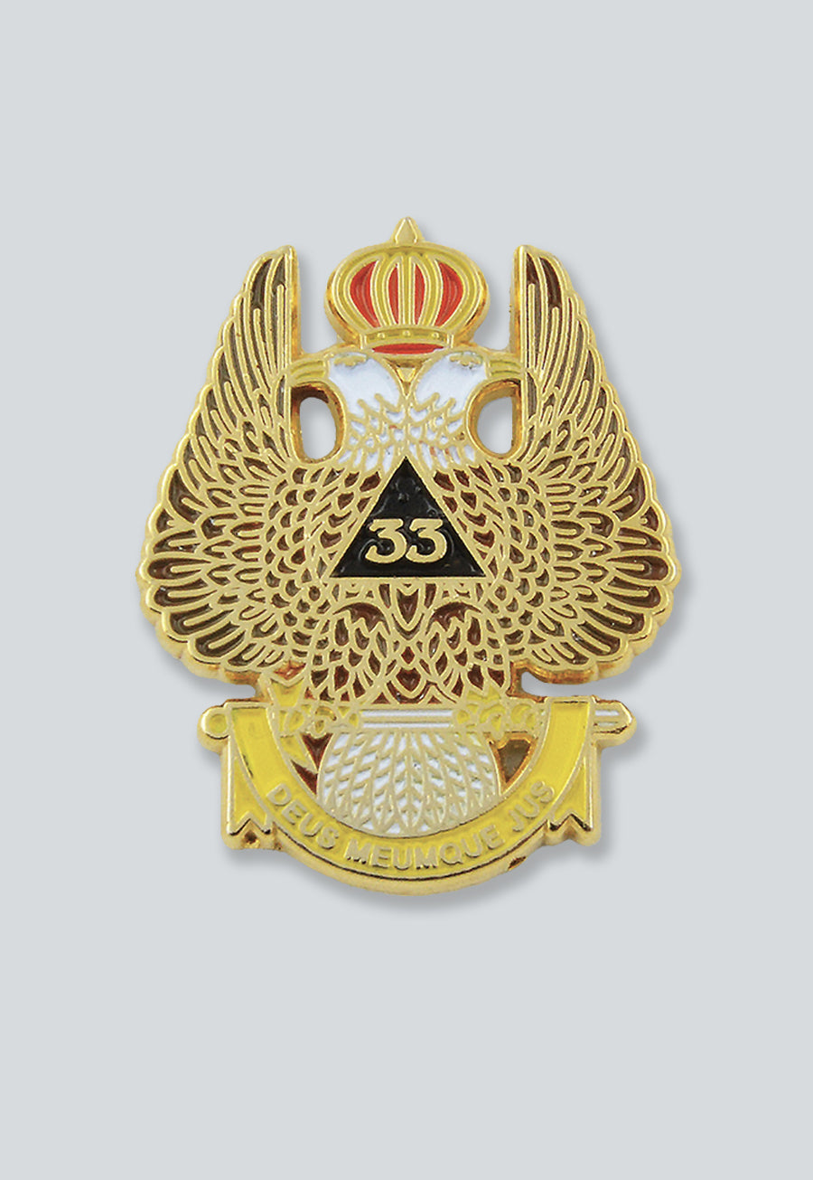 33rd Degree Double Headed Eagle Scottish Rite Masonic Lapel Pin - [Gold & White][1 1/4'' Tall]