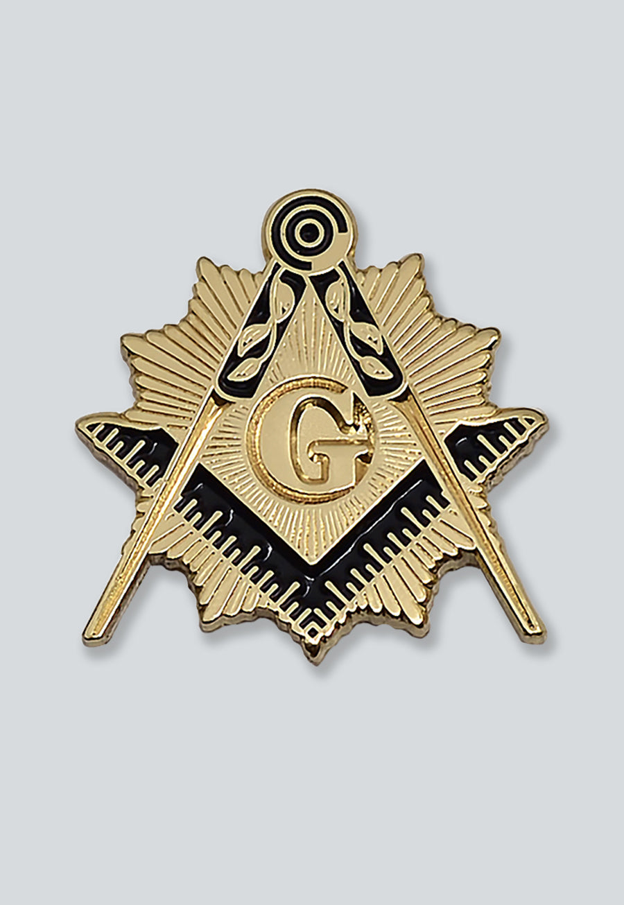 Shining Square &amp; Compass Masonic Lapel Pin - [Gold &amp; Black][3/4'' Tall]