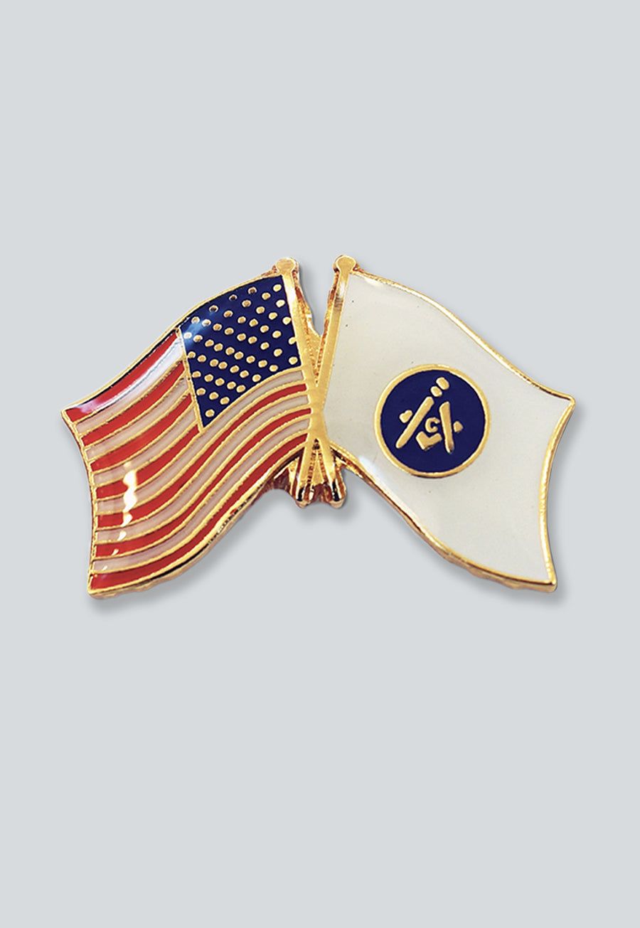 American Flag &amp; Freemason Flag Masonic Lapel Pin - [Red &amp; White][1'' Wide]