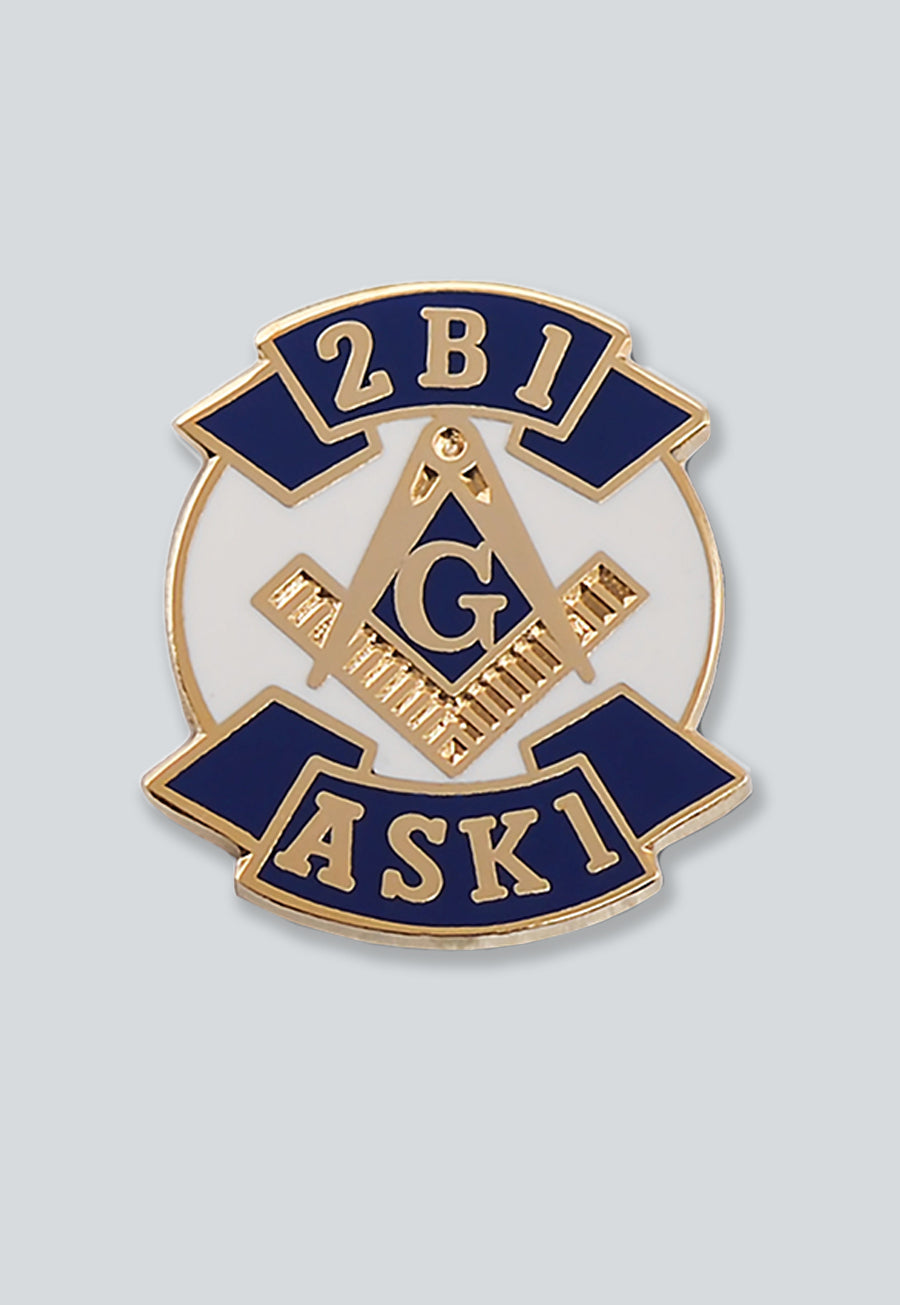 2B1ASK1 Square & Compass Masonic Lapel Pin - [Blue & White][3/4'' Tall]