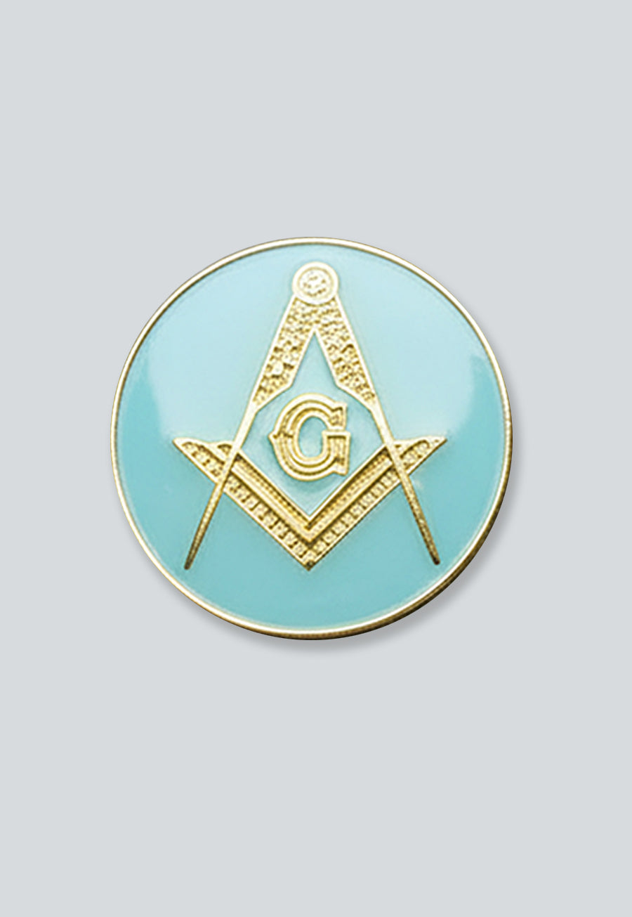 Square &amp; Compass Round Masonic Lapel Pin - [Blue &amp; Gold][7/8'' Diameter]