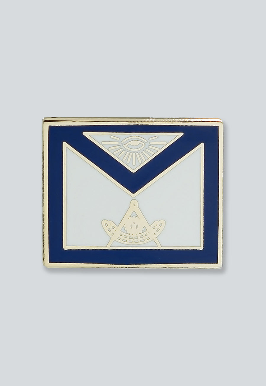 Past Master Apron Masonic Lapel Pin - [Blue &amp; White][3/4'' Wide]