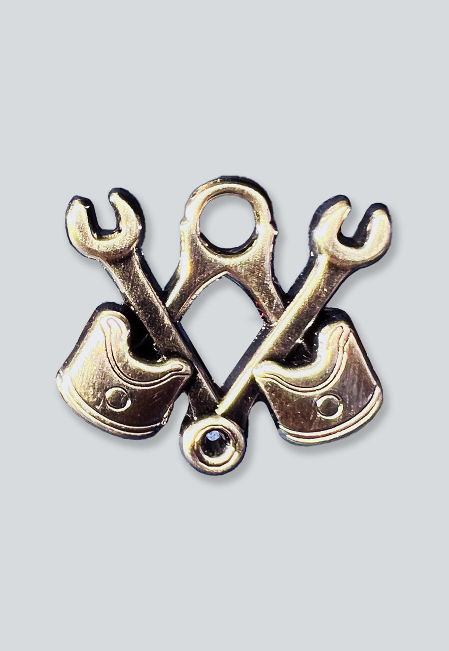 Wrench Piston Square &amp; Compass Masonic Lapel Pin - [Antique Silver][1'' Wide]