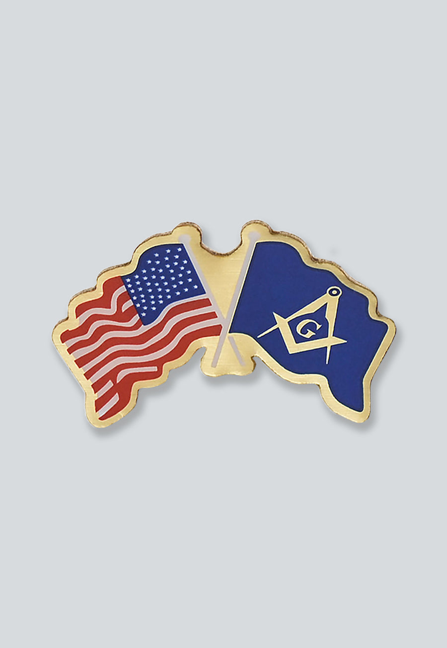 American Flag with Square & Compass Flag Masonic Lapel Pin - [Red & Blue][1'' Wide]