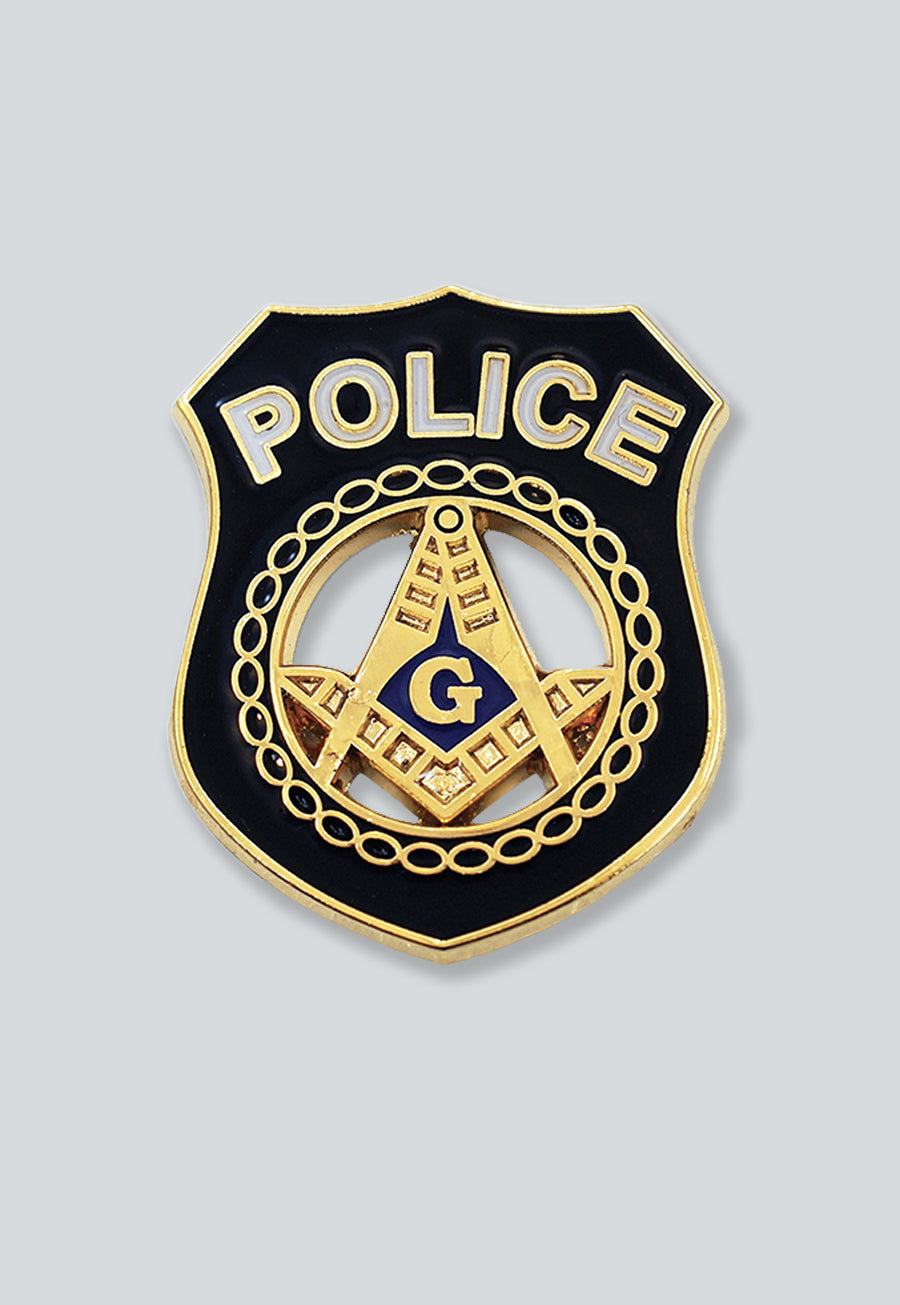 Police Square &amp; Compass Masonic Lapel Pin - [Black &amp; Gold][1'' Tall]