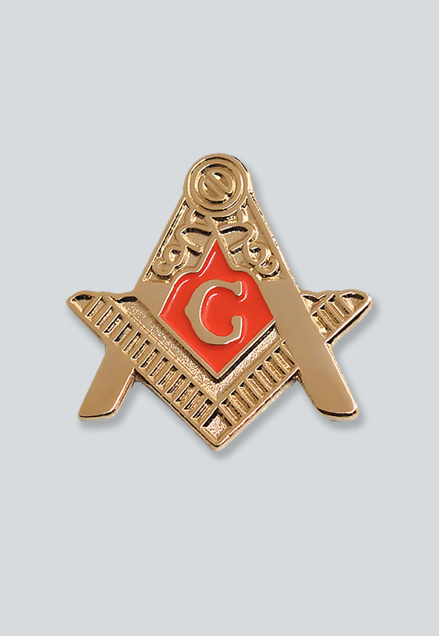 Fellowcraft Square &amp; Compass Masonic Lapel Pin - [Gold &amp; Red][1'' Tall]