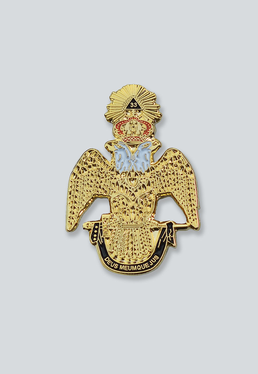 33rd Degree Double Headed Eagle Masonic Lapel Pin - [Gold & White][1 1/4'' Tall]