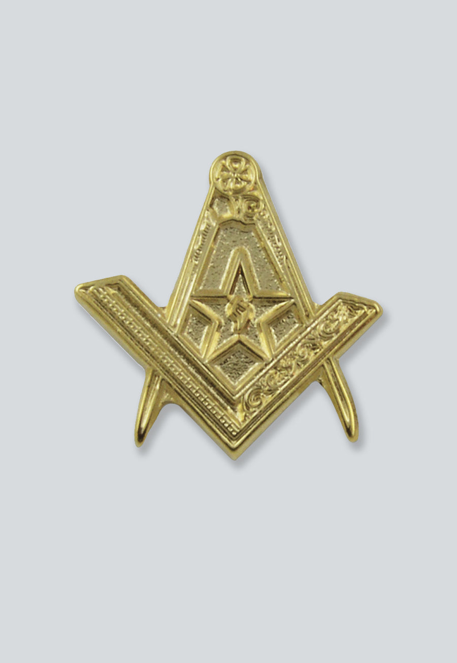 Square &amp; Compass with Star Masonic Lapel Pin - [Gold][3/4'' Tall]