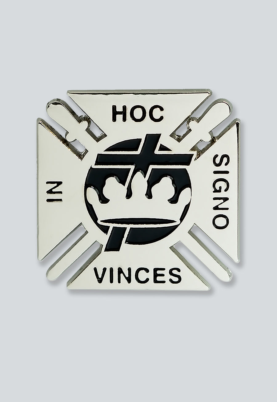 Knights Templar Cross &amp; Crown Masonic Lapel Pin - [Silver &amp; Black][1'' Tall]