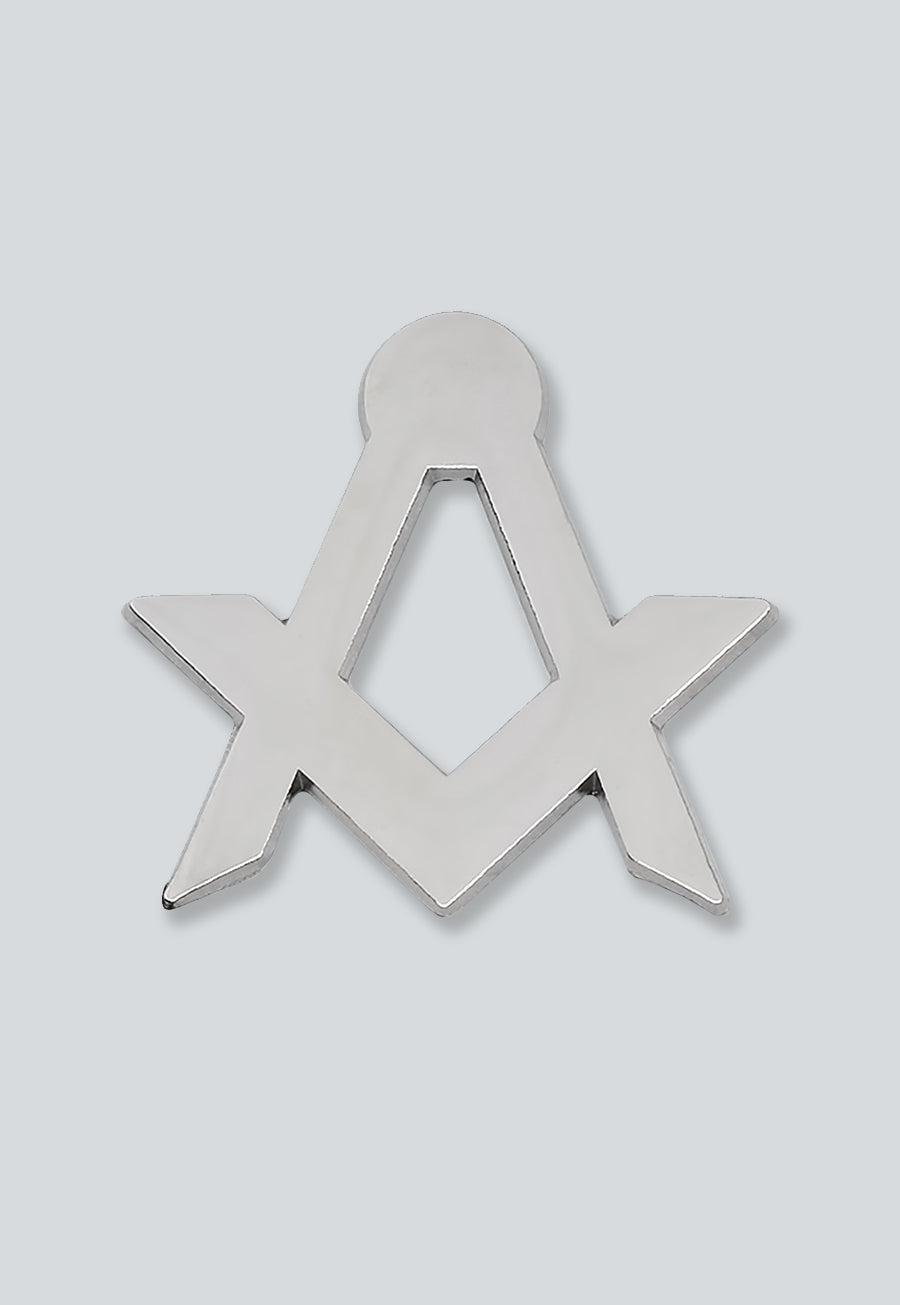 Simple Square & Compass Masonic Lapel Pin - [Silver][1'' Tall]