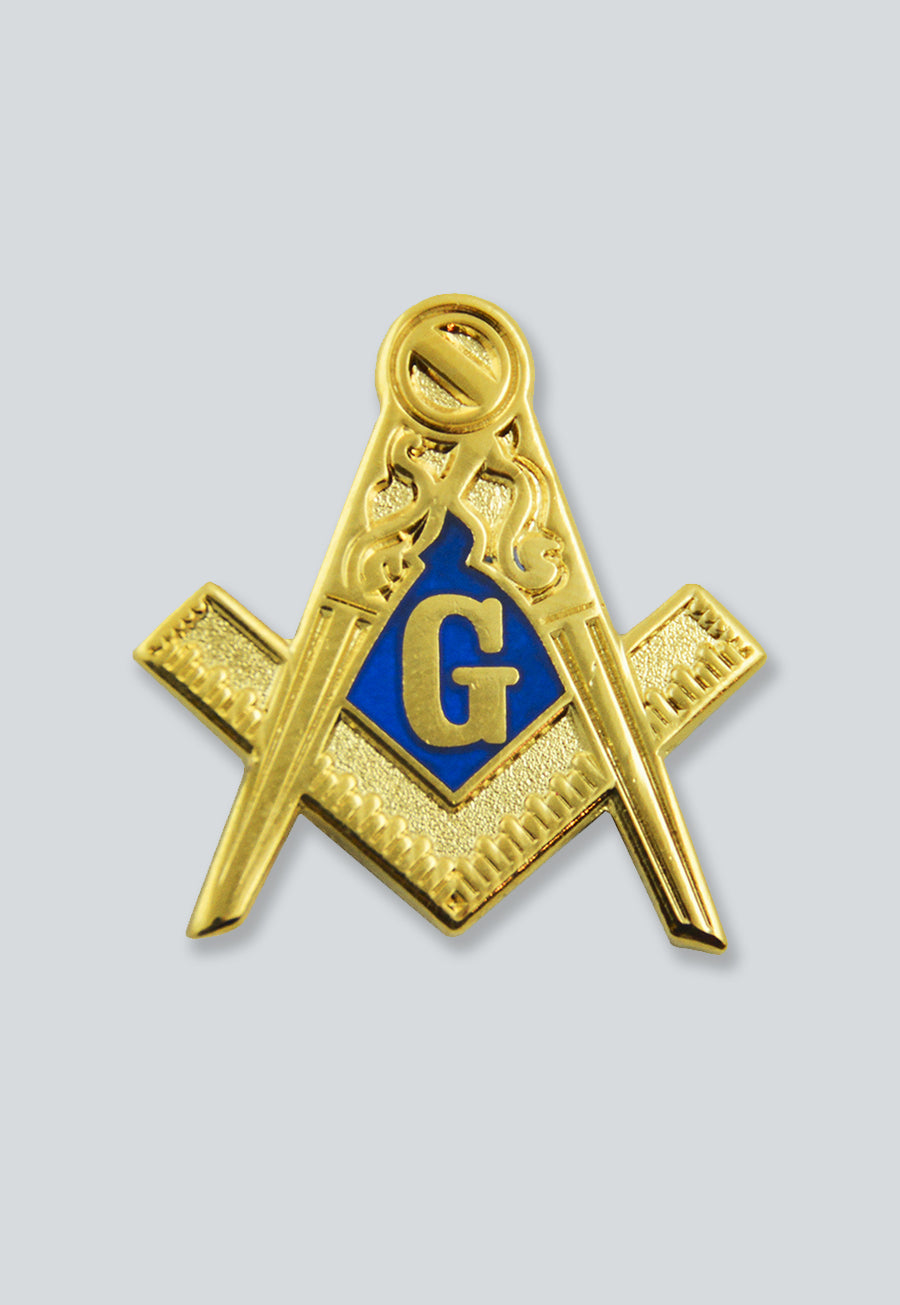Traditional Square &amp; Compass Masonic Lapel Pin - [Blue &amp; Gold][1'' Tall]
