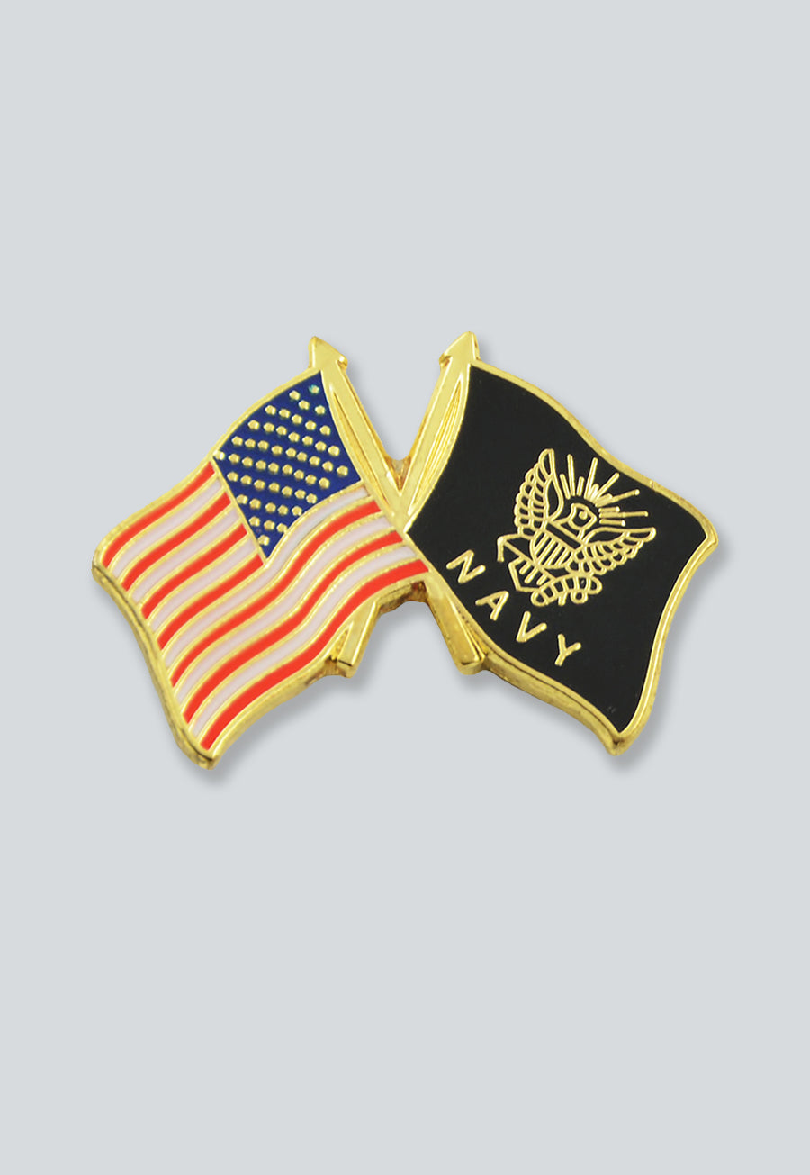 American Flag &amp; Navy Flag Lapel Pin - [Red &amp; Black][1'' Wide]