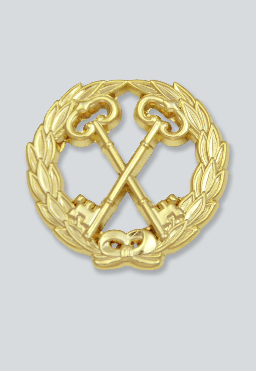 Wreathed Treasurer Keys Masonic Lapel Pin - [Gold][1 1/4'' Diameter]
