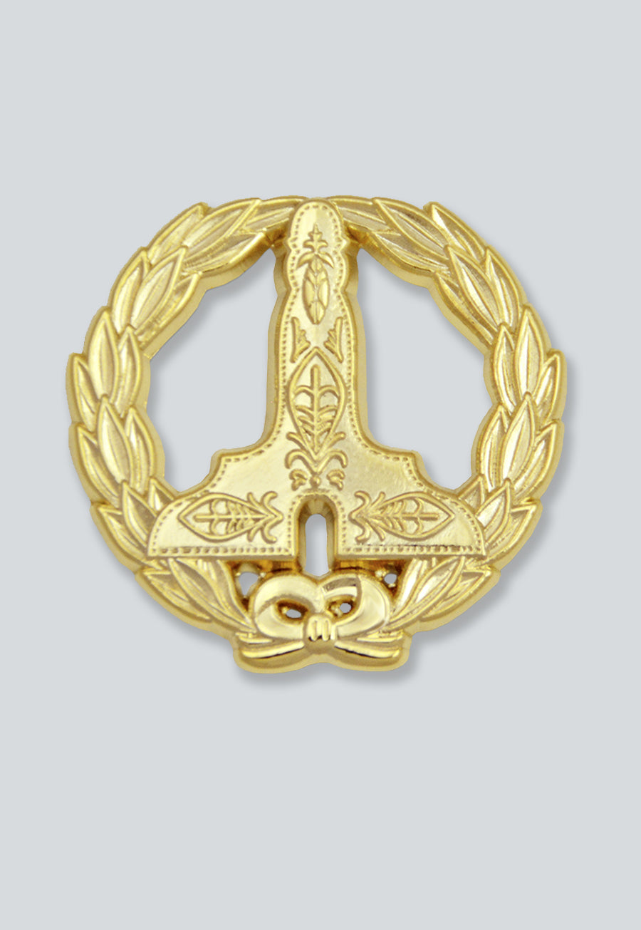 Wreathed Senior Warden Level Masonic Lapel Pin - [Gold][1 1/4'' Diameter]