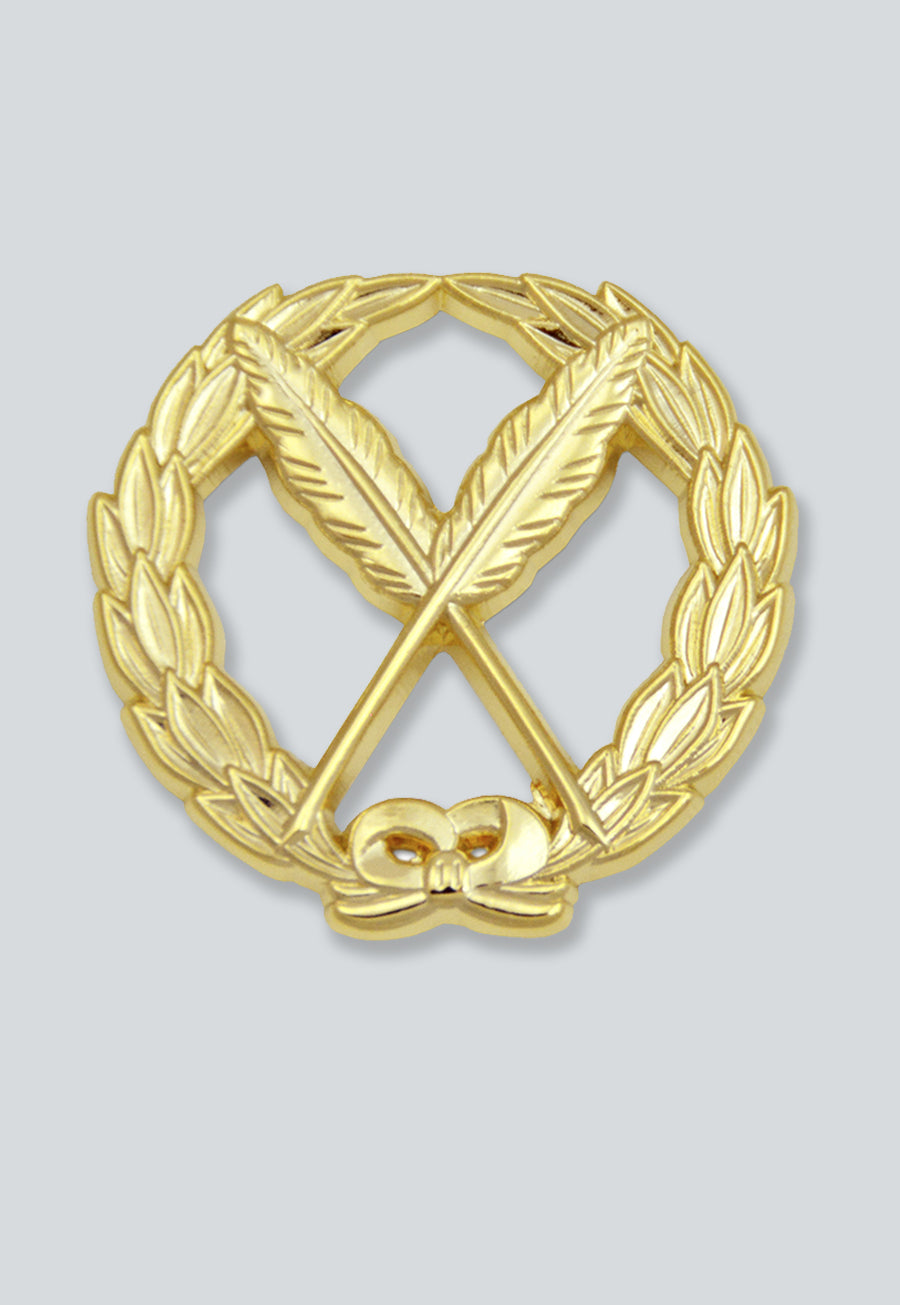 Wreathed Secretary Pens Masonic Lapel Pin - [Gold][1 1/4'' Diameter]