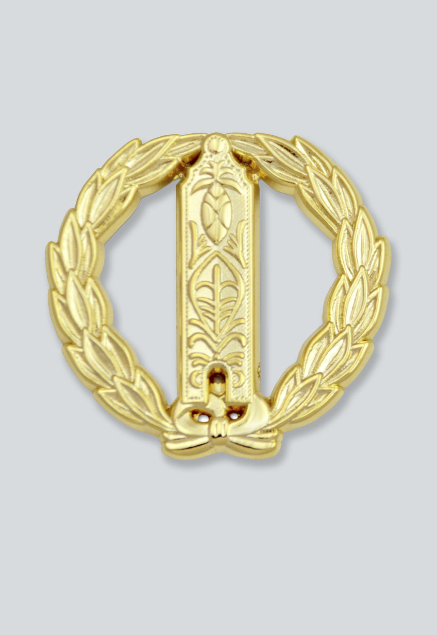 Wreathed Junior Warden Plumb Rule Masonic Lapel Pin - [Gold][1 1/4'' Diameter]