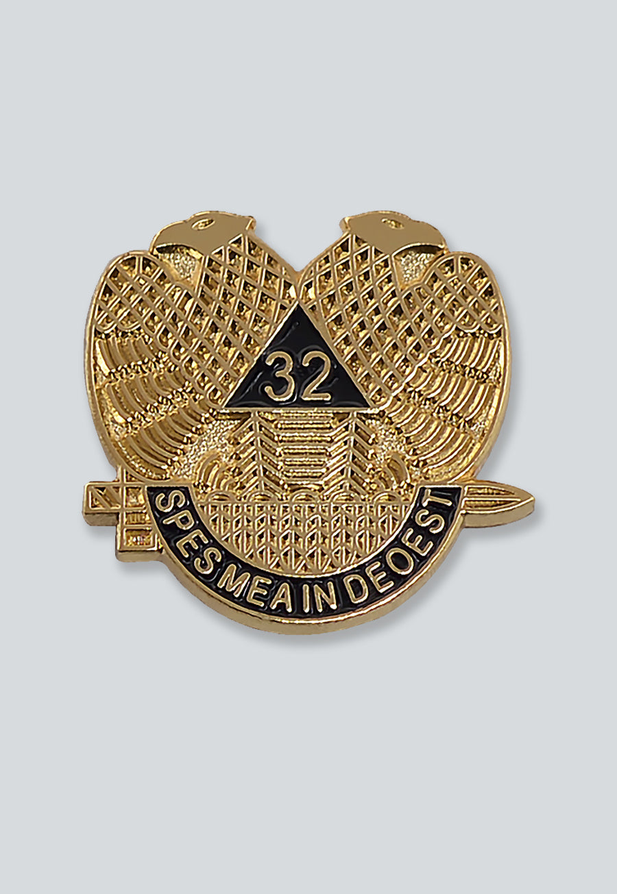 32nd Degree Scottish Rite Masonic Lapel Pin - [Gold & Black][3/4'' Tall]