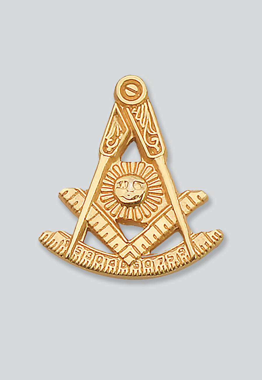 Past Master with Square &amp; Protractor Masonic Lapel Pin - [Gold][5/8'' Tall]