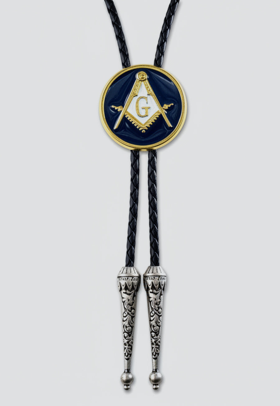 Square &amp; Compass Blue and Gold Bolo Tie